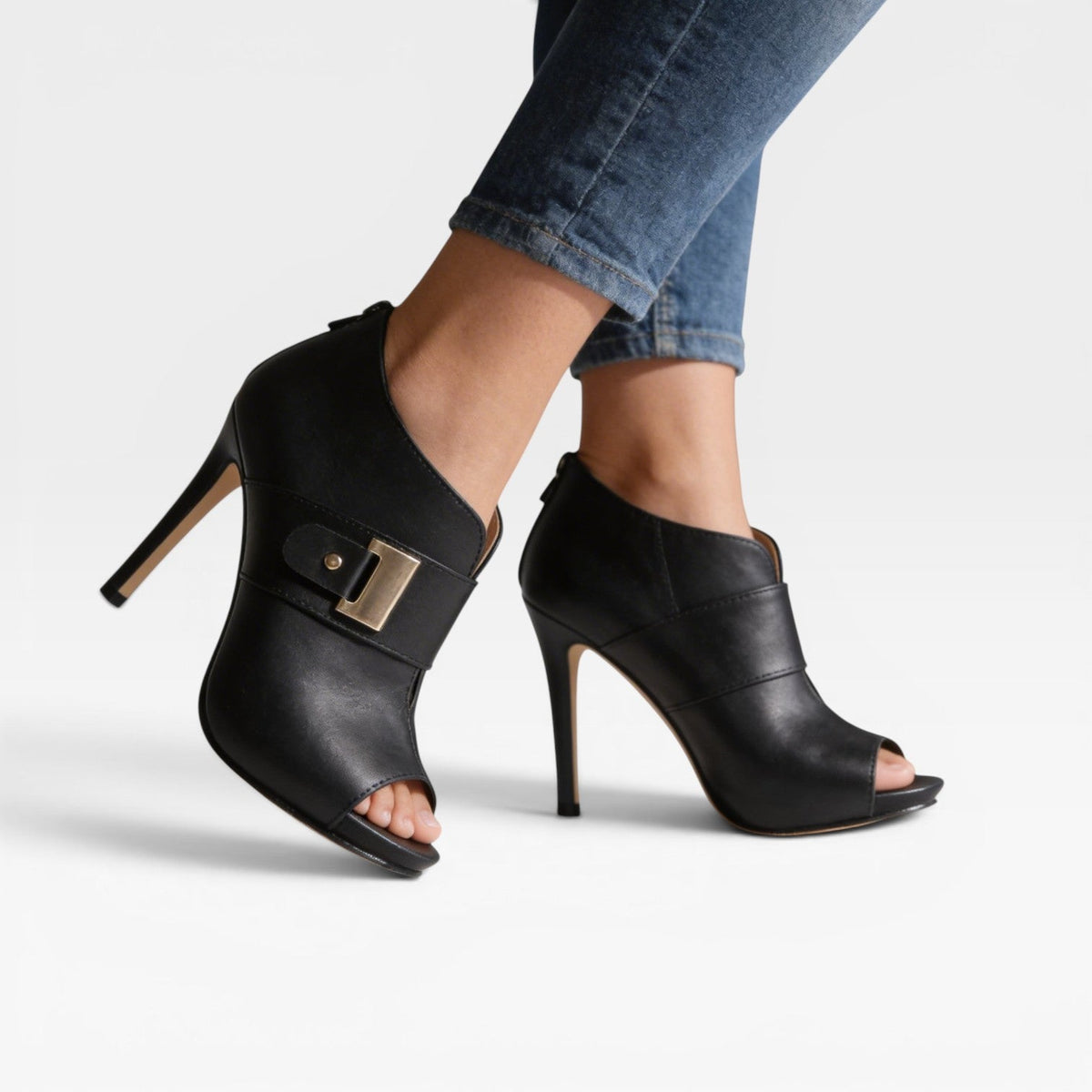 Women's Peep-Toe Buckle Strap Stiletto Booties