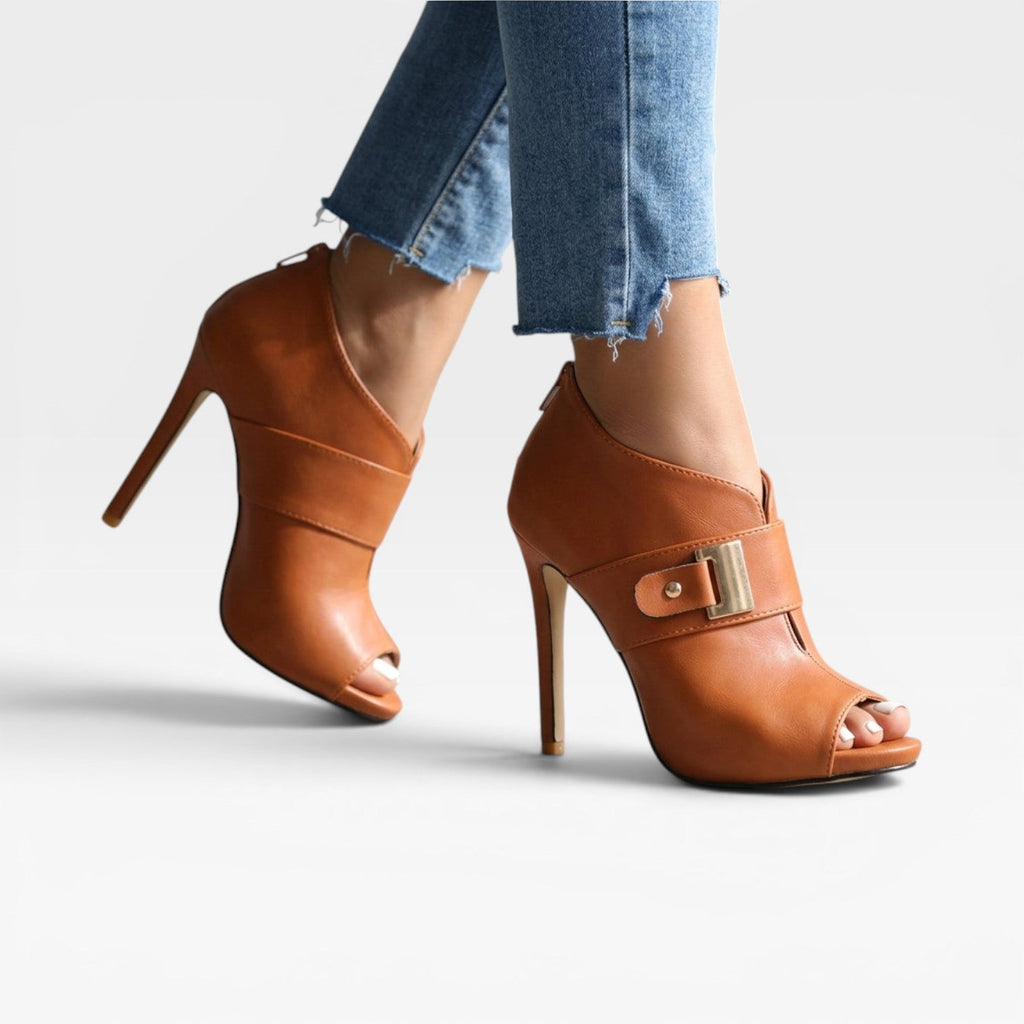 Women's Peep-Toe Buckle Strap Stiletto Booties