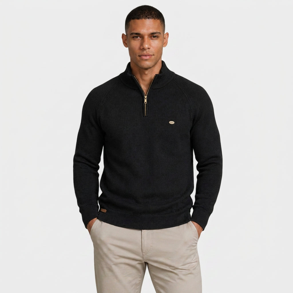 Half-Zip Knitted Jumper Stand Collar Slim Fit for Men