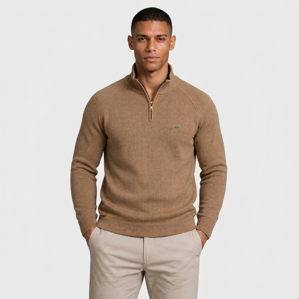 Half-Zip Knitted Jumper Stand Collar Slim Fit for Men
