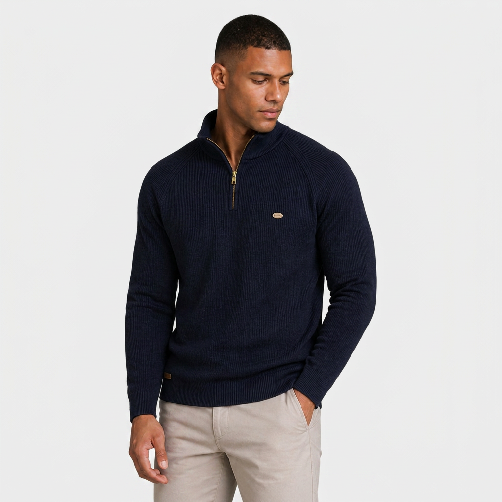 Half-Zip Knitted Jumper Stand Collar Slim Fit for Men