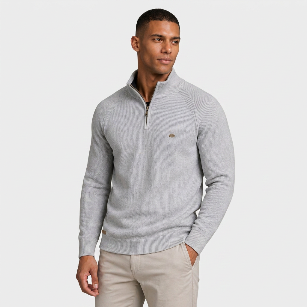 Half-Zip Knitted Jumper Stand Collar Slim Fit for Men