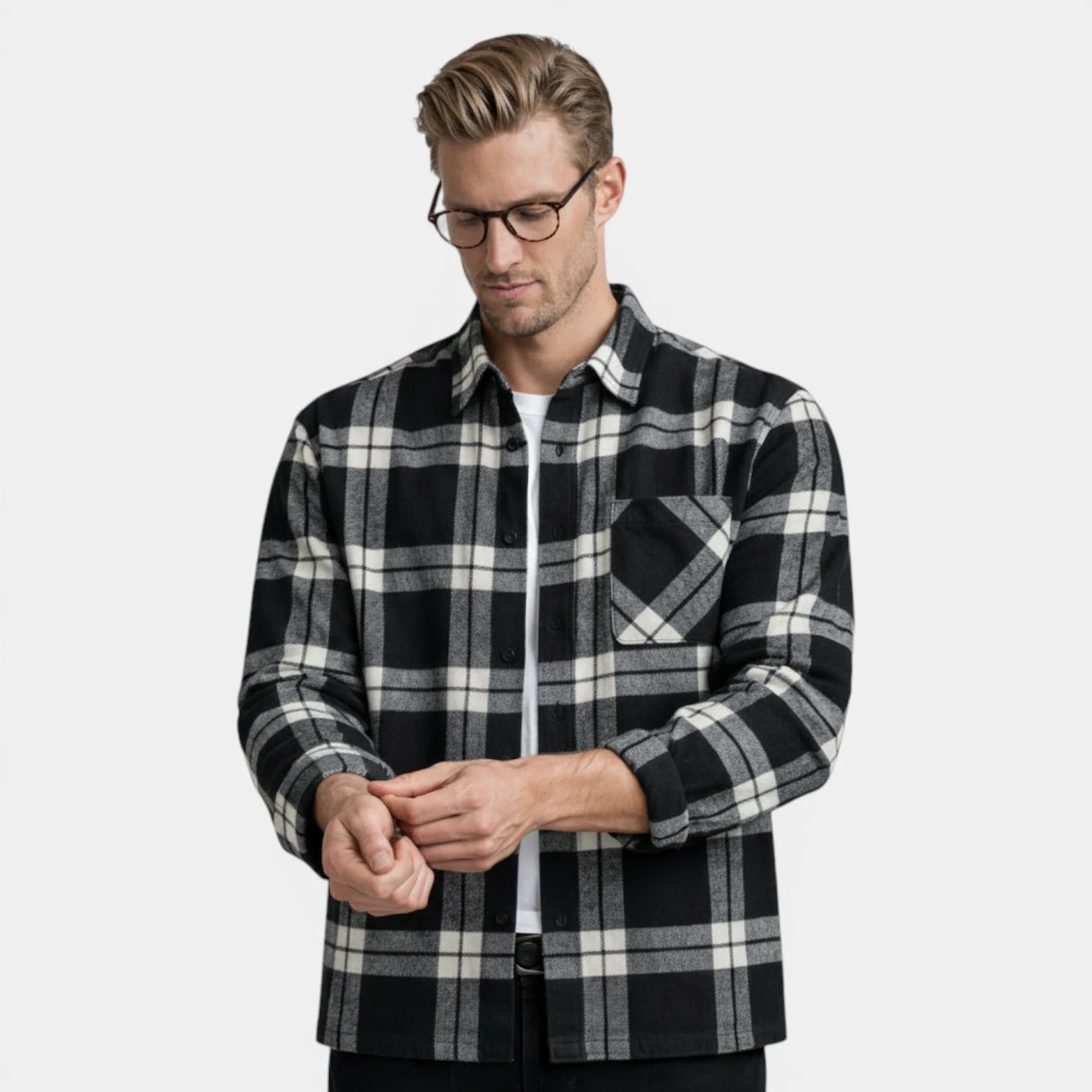 Checked Overshirt Relaxed Fit Button-Front for Men