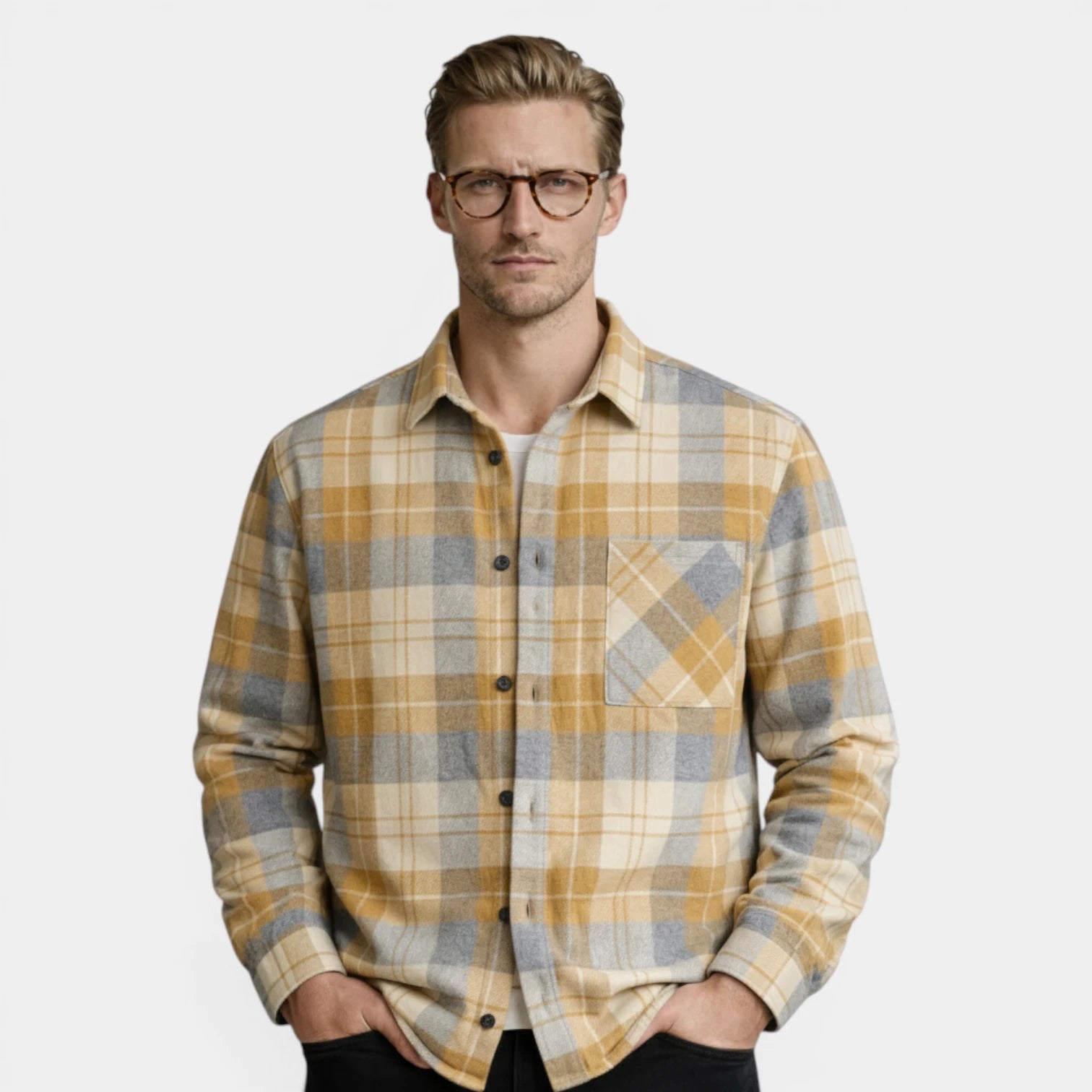 Checked Overshirt Relaxed Fit Button-Front for Men