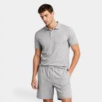 Textured Polo Shirt Drawstring Shorts Set for Men