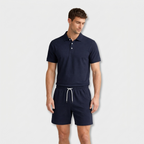 Textured Polo Shirt Drawstring Shorts Set for Men