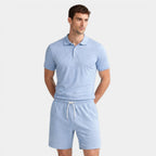 Textured Polo Shirt Drawstring Shorts Set for Men