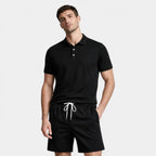 Textured Polo Shirt Drawstring Shorts Set for Men