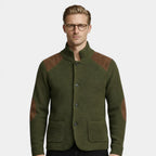 Button-Up Knit Jacket Ribbed Collar Elbow Patch for Men