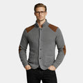 Button-Up Knit Jacket Ribbed Collar Elbow Patch for Men