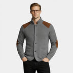 Button-Up Knit Jacket Ribbed Collar Elbow Patch for Men