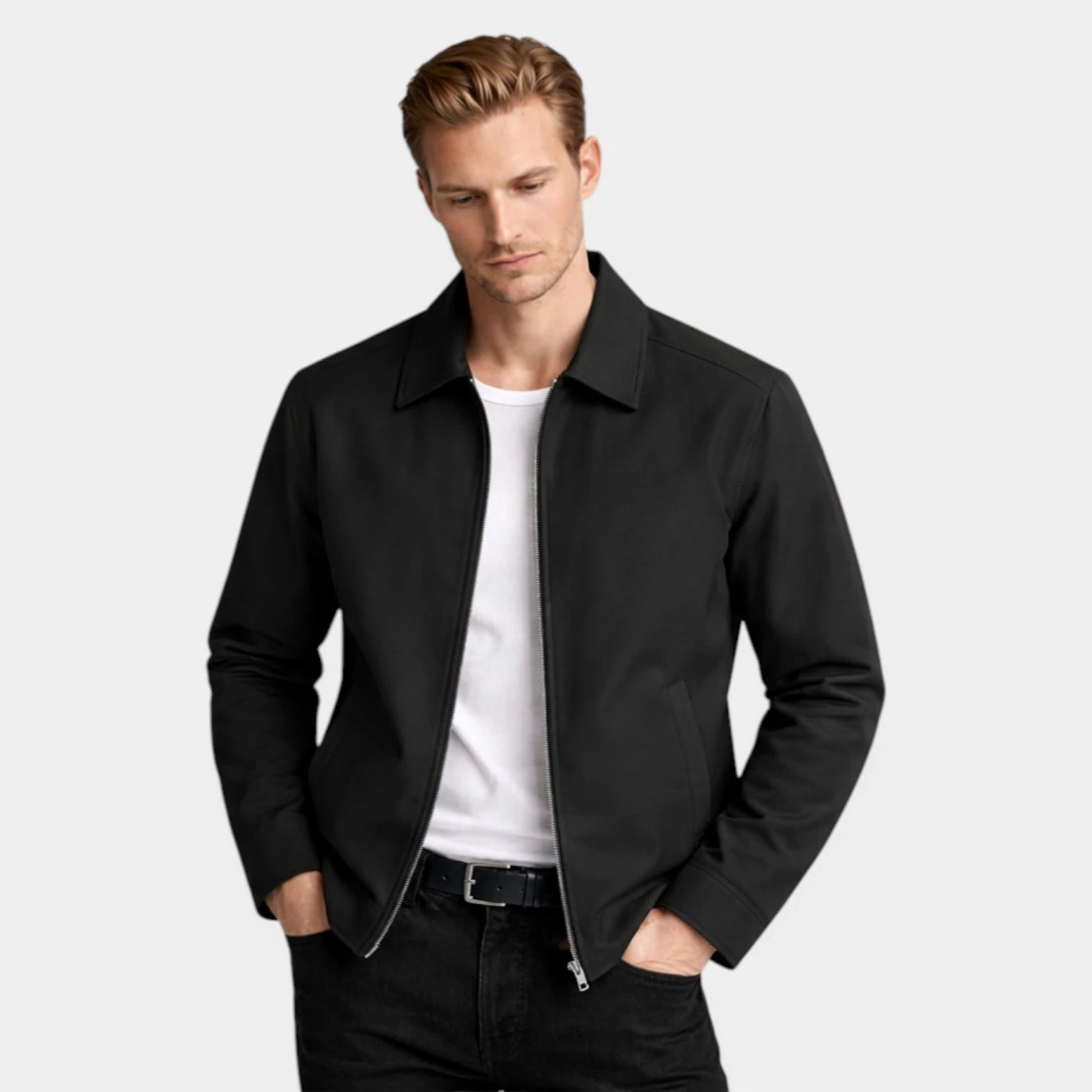 Zip-Up Collared Jacket Smooth Finish Regular Fit for Men