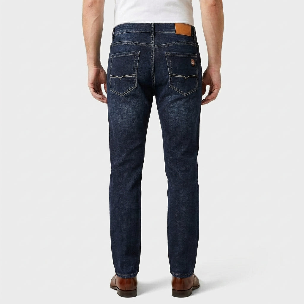 Straight Leg Denim Jeans Stretch Cotton Regular Fit for Men