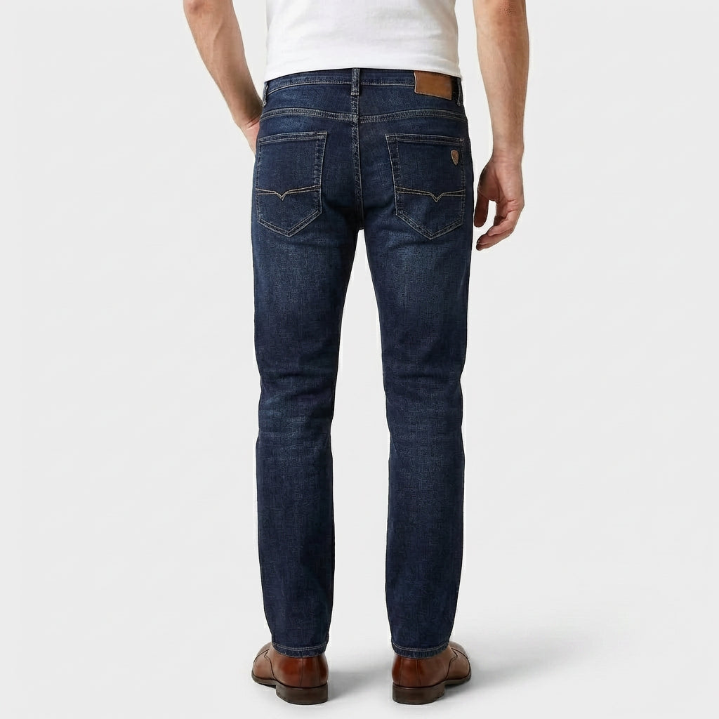 Straight Leg Denim Jeans Stretch Cotton Regular Fit for Men