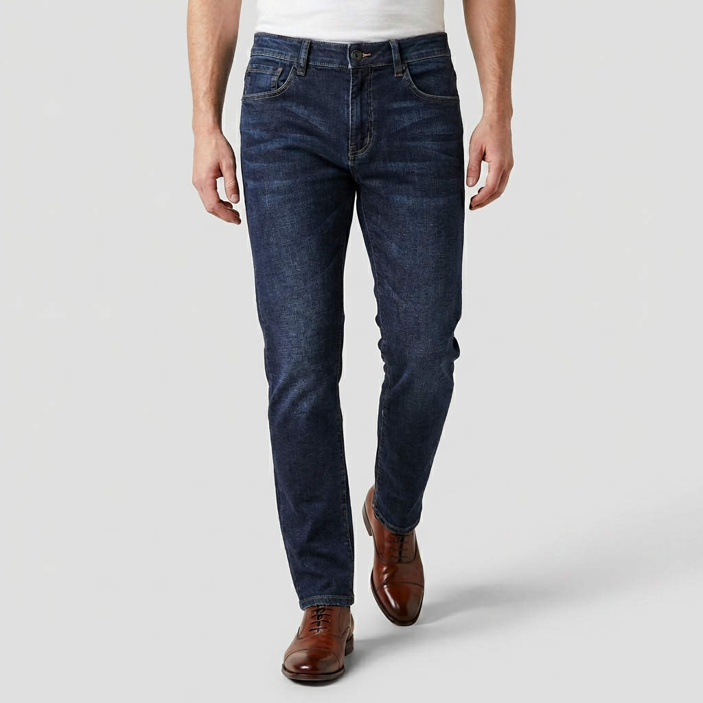 Straight Leg Denim Jeans Stretch Cotton Regular Fit for Men