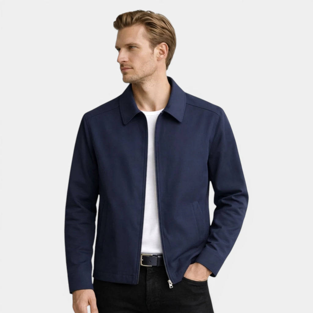 Zip-Up Collared Jacket Smooth Finish Regular Fit for Men