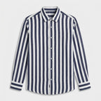 Linen-Cotton Striped Shirt Long Sleeve Relaxed Fit for Men