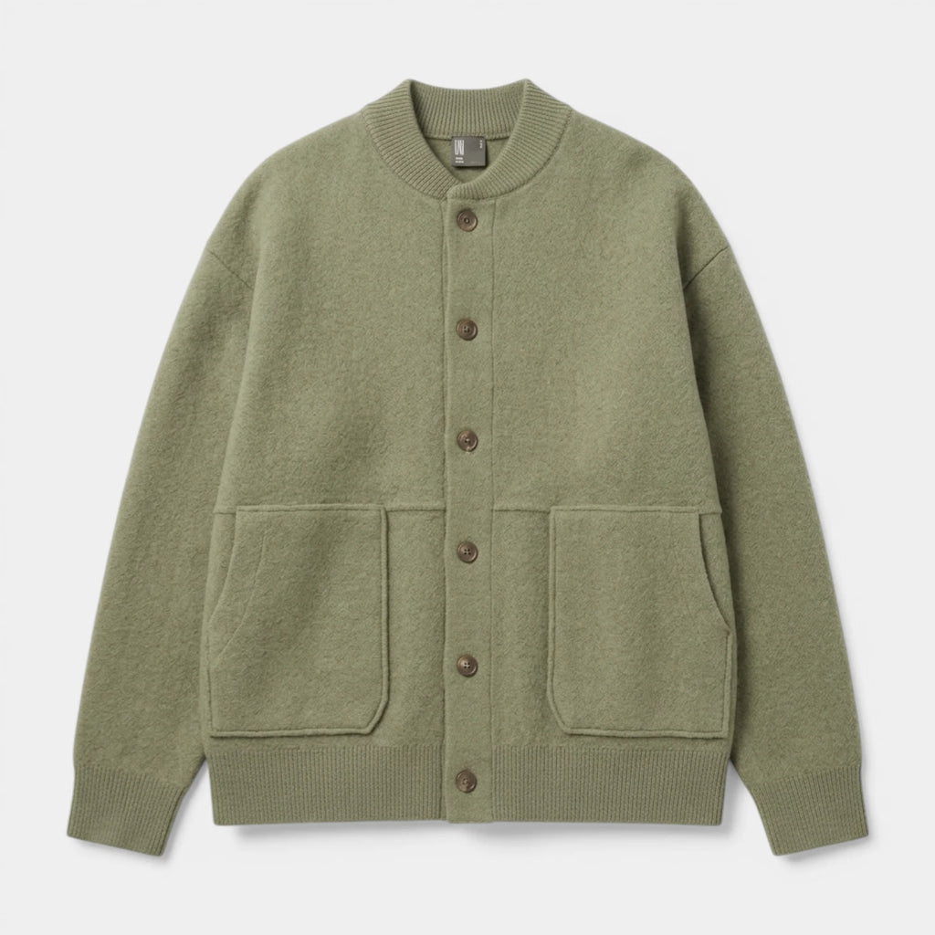 Button-Up Knit Cardigan Ribbed Trim Relaxed Fit for Men