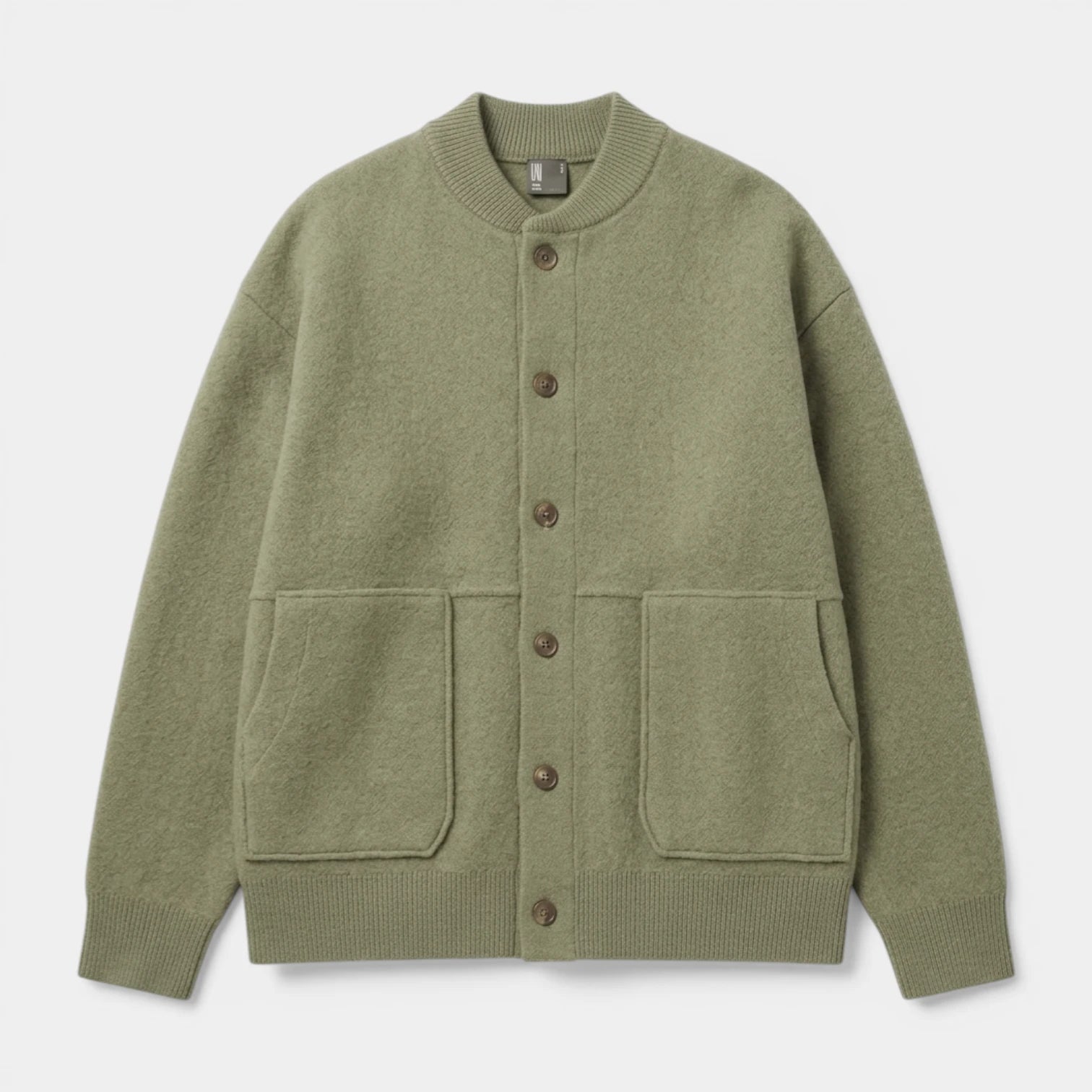 Button-Up Knit Cardigan Ribbed Trim Relaxed Fit for Men