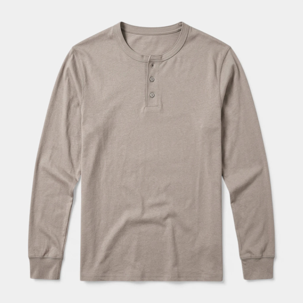 Long Sleeve Henley Shirt Three Button Placket for Men