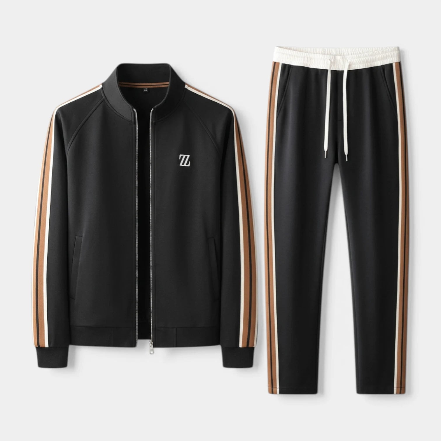 Zip-Up Tracksuit Set Side Stripe Regular Fit for Men