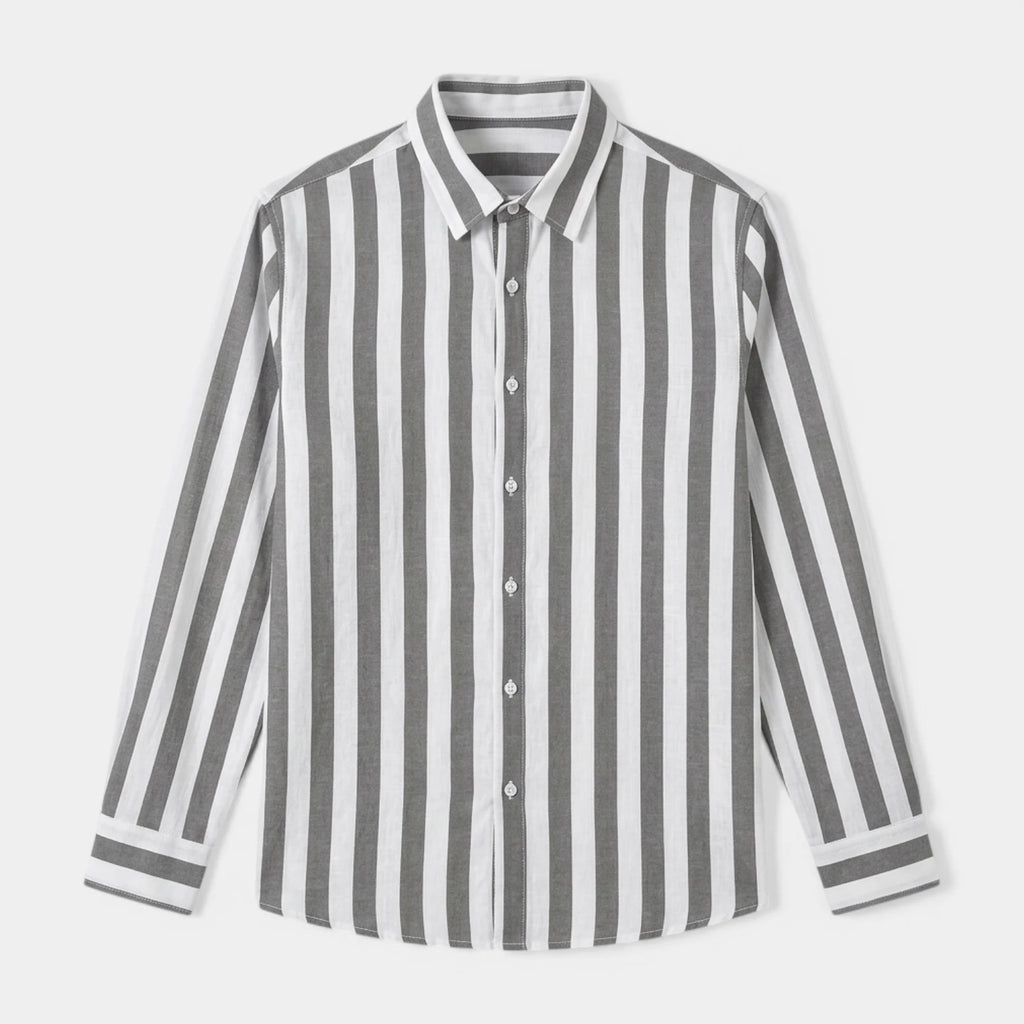 Linen-Cotton Striped Shirt Long Sleeve Relaxed Fit for Men