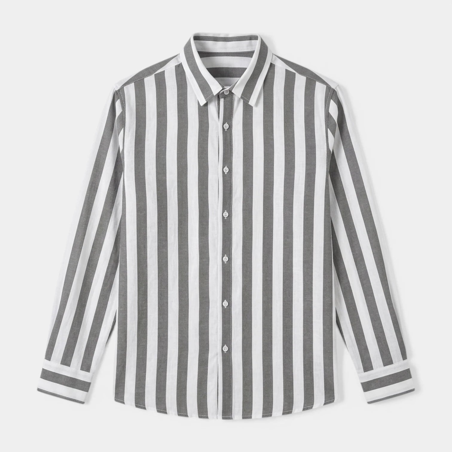 Linen-Cotton Striped Shirt Long Sleeve Relaxed Fit for Men