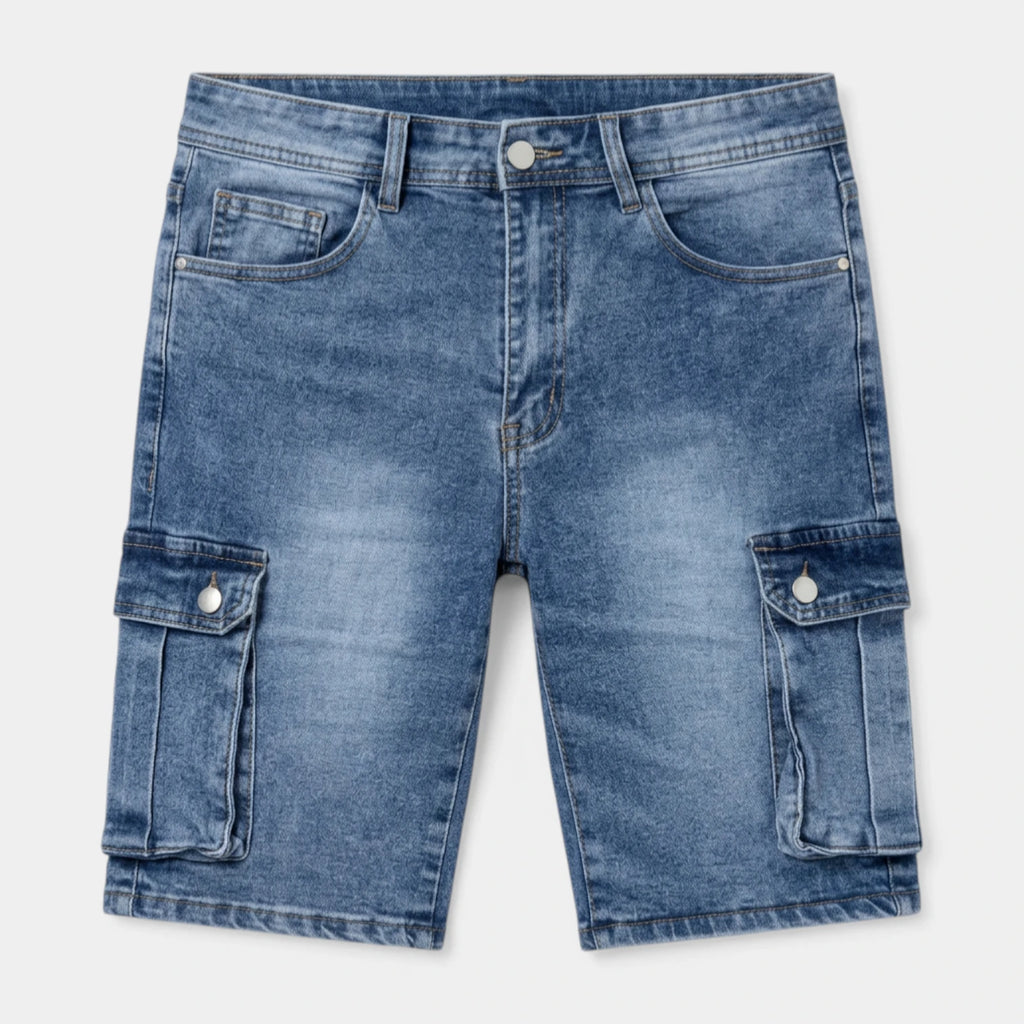 Denim Cargo Shorts Washed Straight Fit for Men