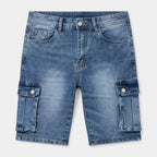 Denim Cargo Shorts Washed Straight Fit for Men