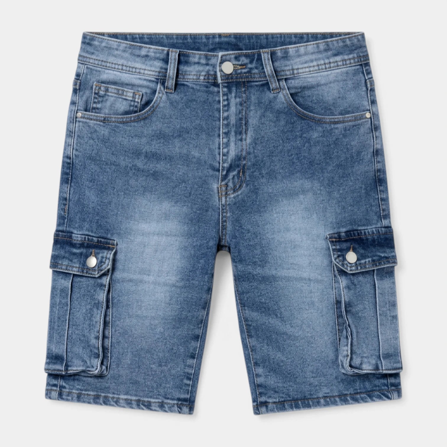 Denim Cargo Shorts Washed Straight Fit for Men