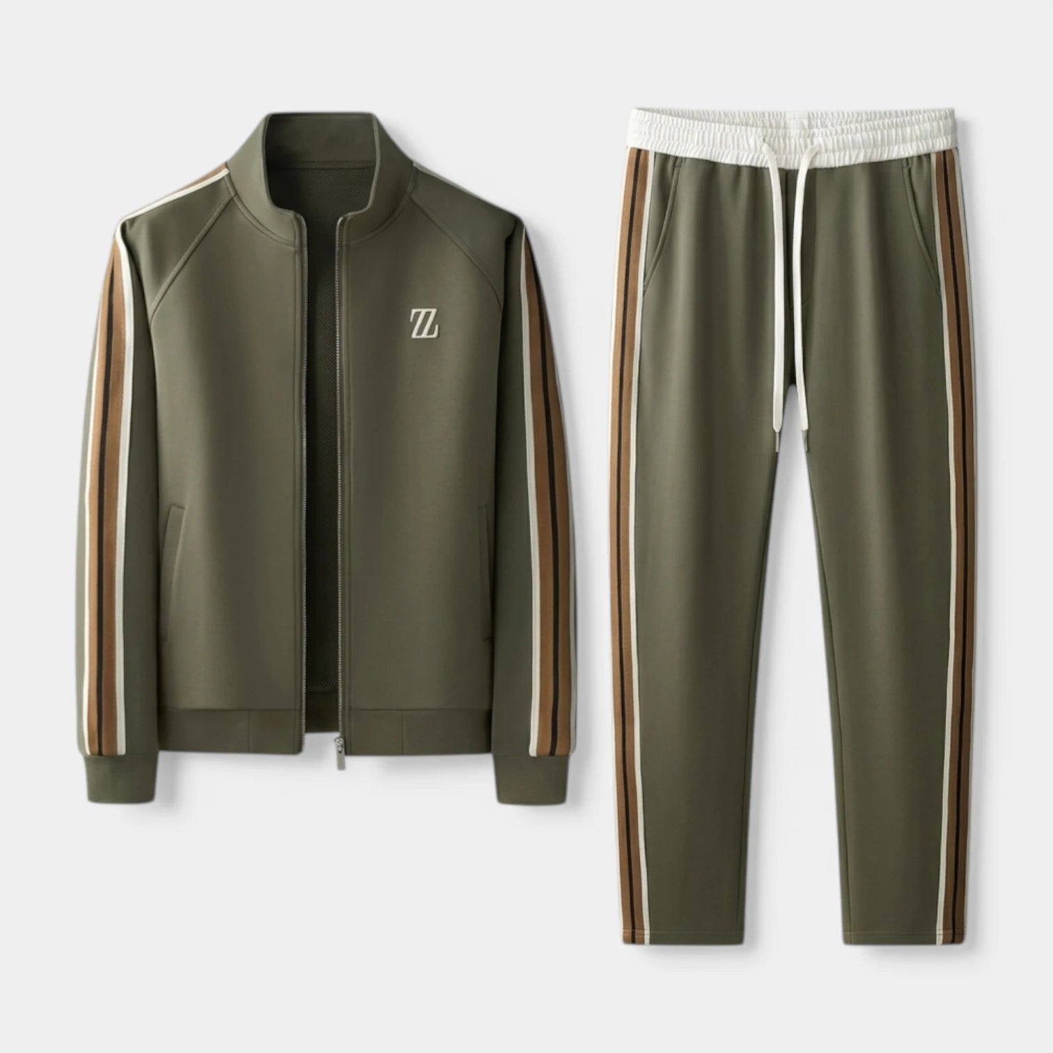 Zip-Up Tracksuit Set Side Stripe Regular Fit for Men