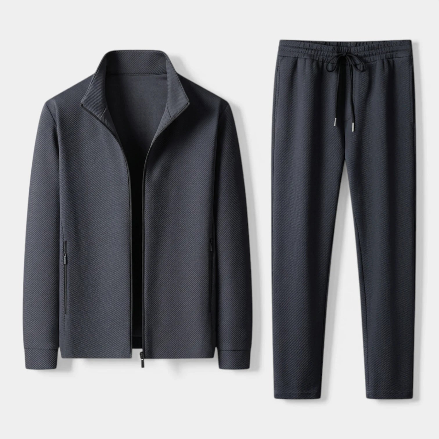 Textured Zip Jacket Drawstring Pants Track Set for Men
