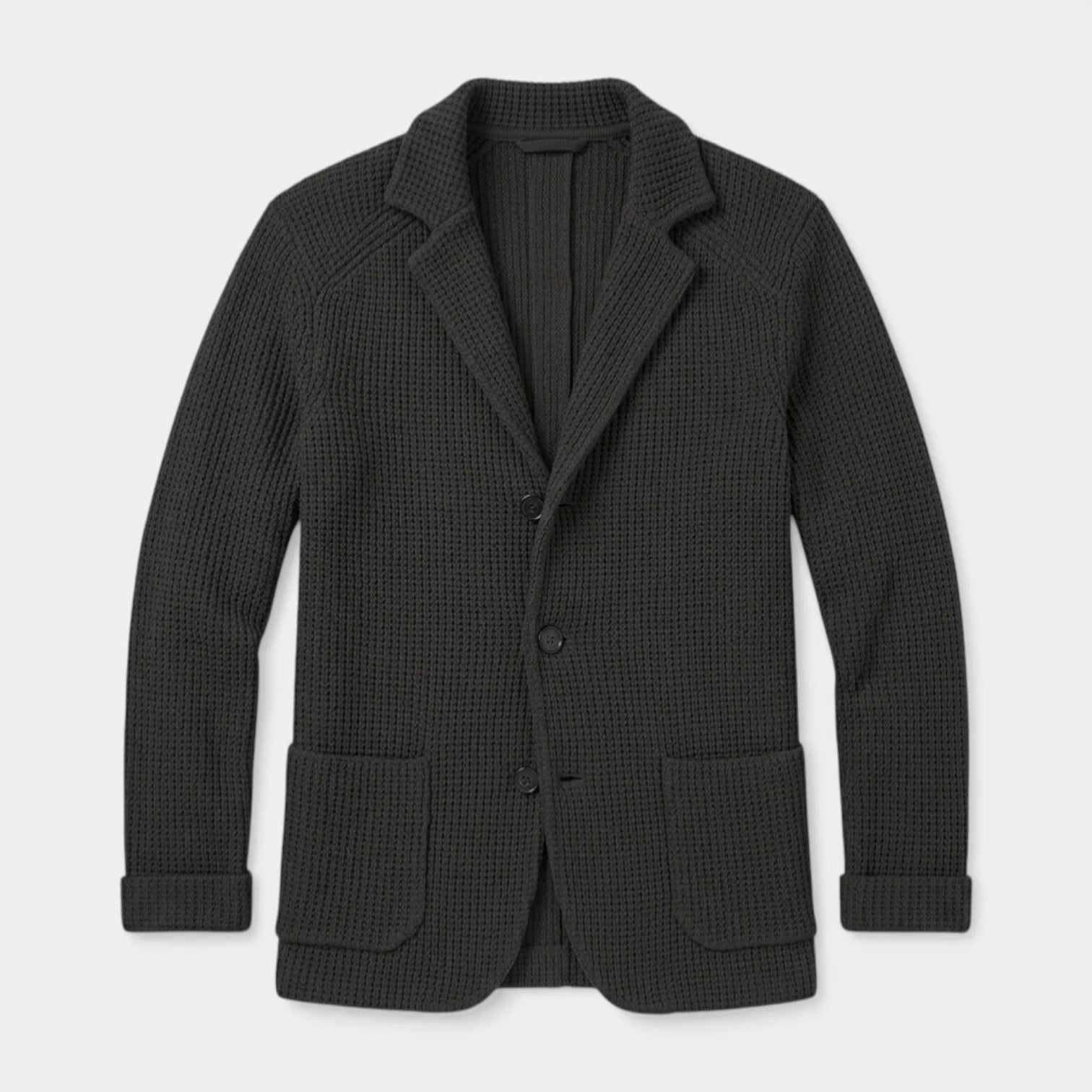 Up Knit Blazer Notch Lapel Textured Finish Regular Fit Jacket for Men