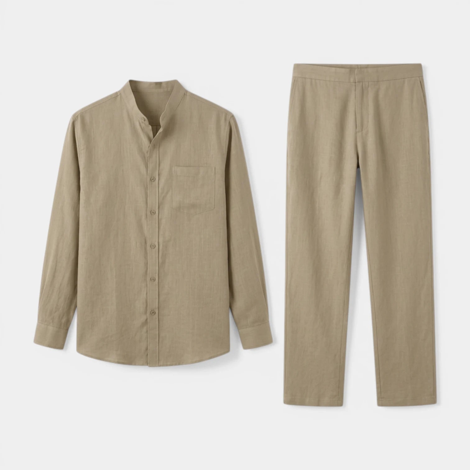 Two-Piece Button-Up Stand Collar Set Regular Fit for Men