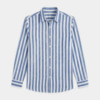 Linen-Cotton Striped Shirt Long Sleeve Relaxed Fit for Men