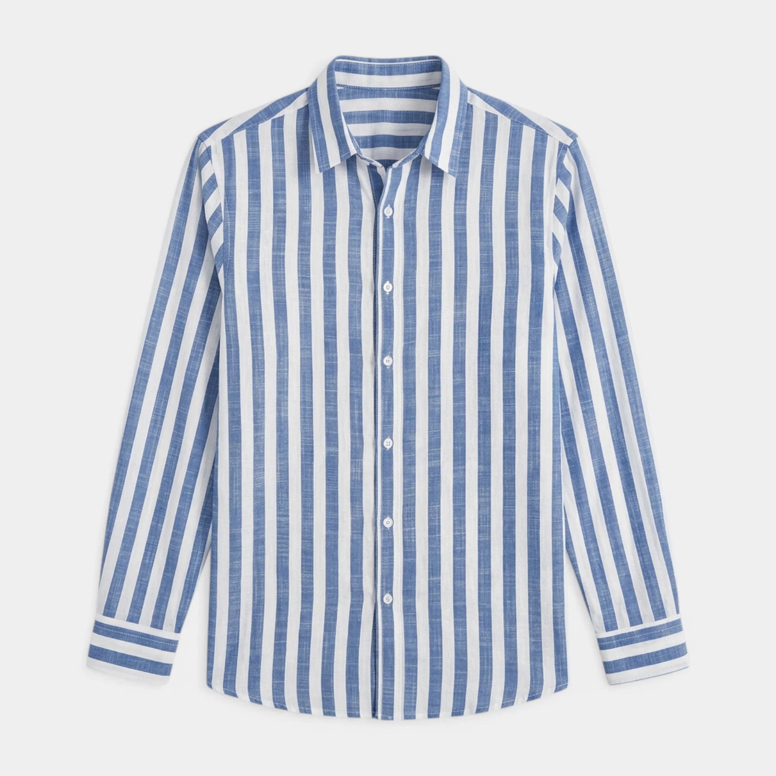 Linen-Cotton Striped Shirt Long Sleeve Relaxed Fit for Men