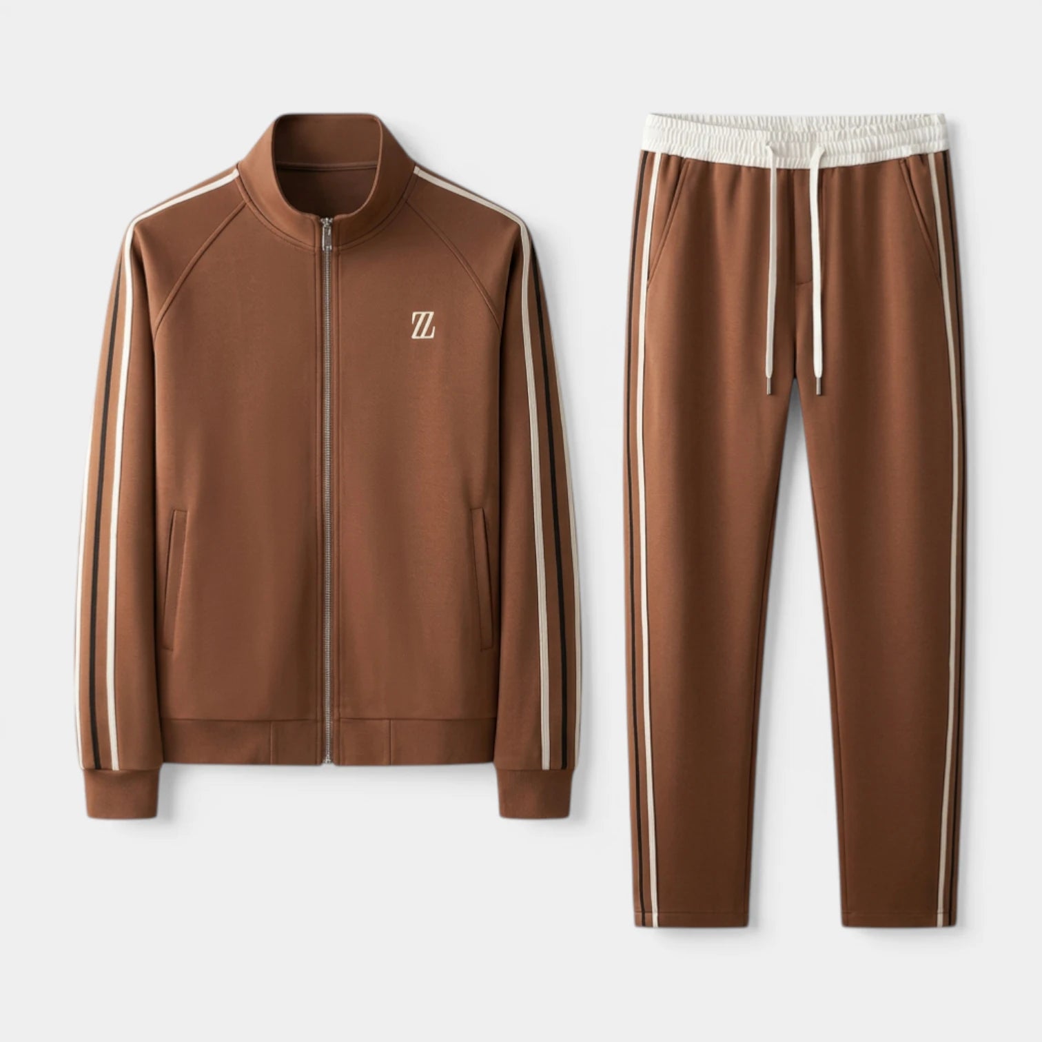 Zip-Up Tracksuit Set Side Stripe Regular Fit for Men