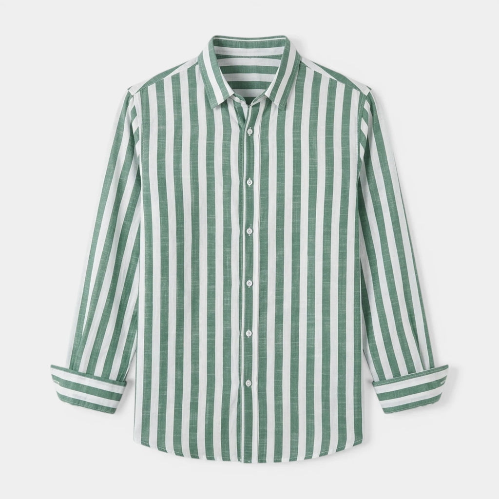 Linen-Cotton Striped Shirt Long Sleeve Relaxed Fit for Men
