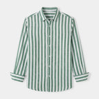 Linen-Cotton Striped Shirt Long Sleeve Relaxed Fit for Men