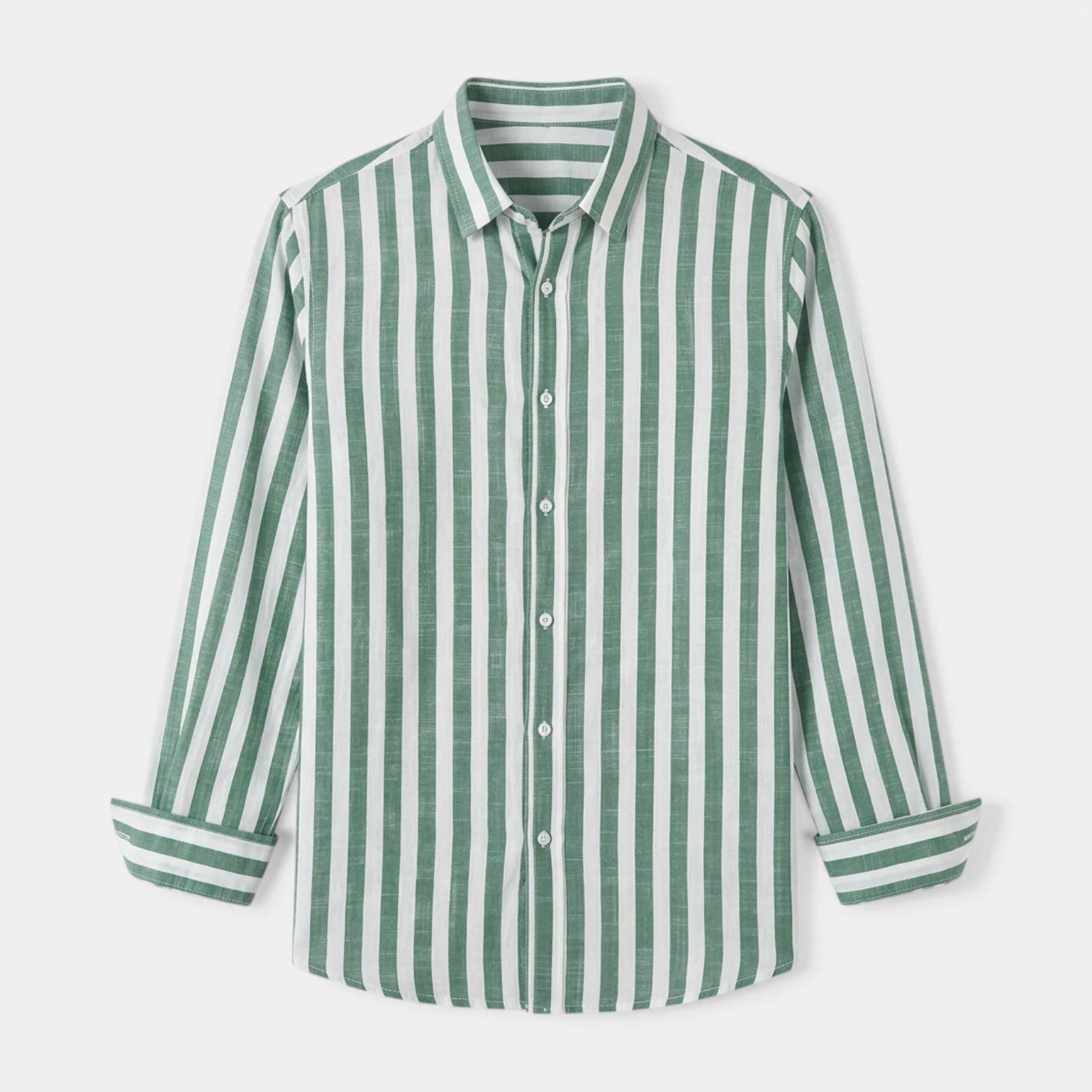 Linen-Cotton Striped Shirt Long Sleeve Relaxed Fit for Men