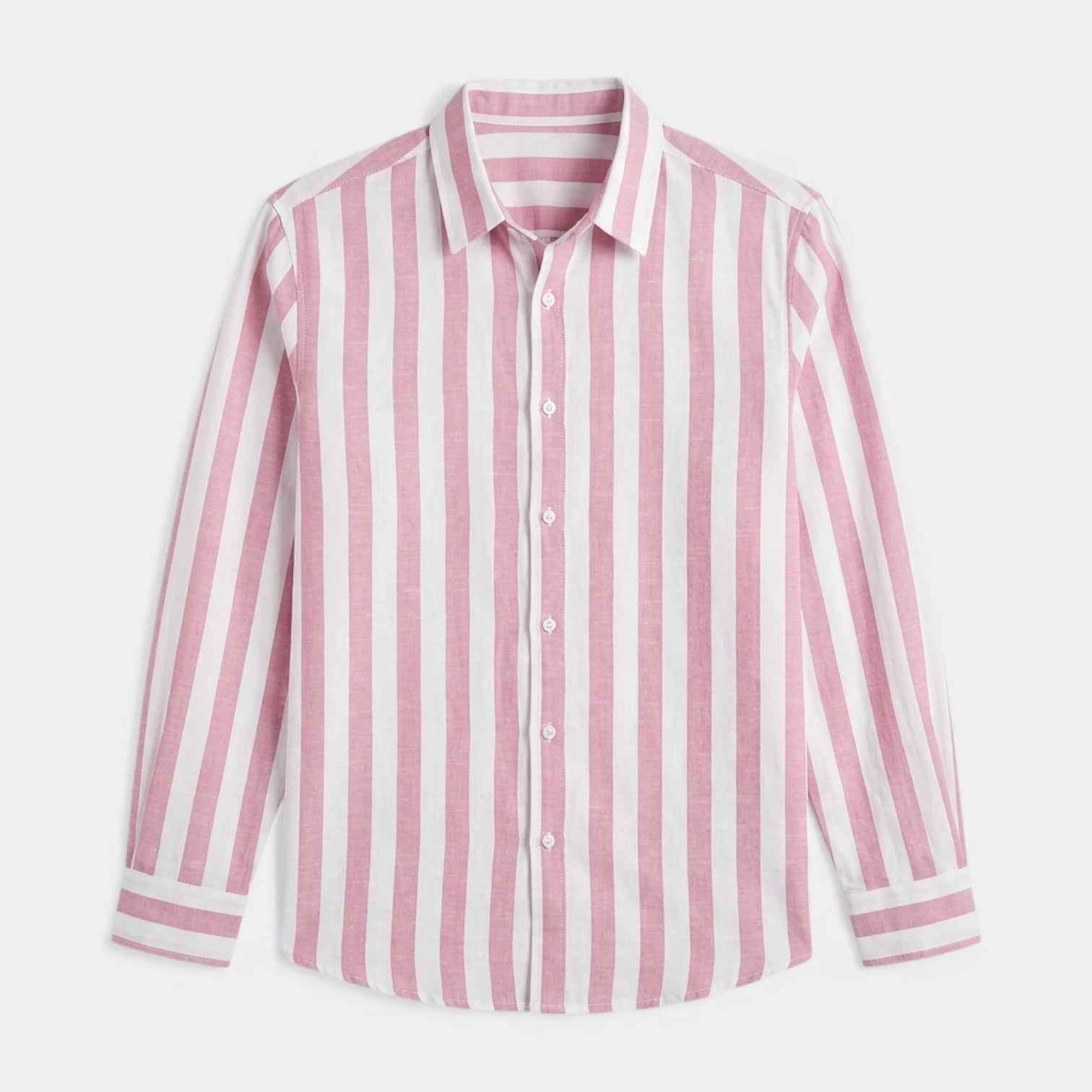Linen-Cotton Striped Shirt Long Sleeve Relaxed Fit for Men