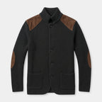 Button-Up Knit Jacket Ribbed Collar Elbow Patch for Men