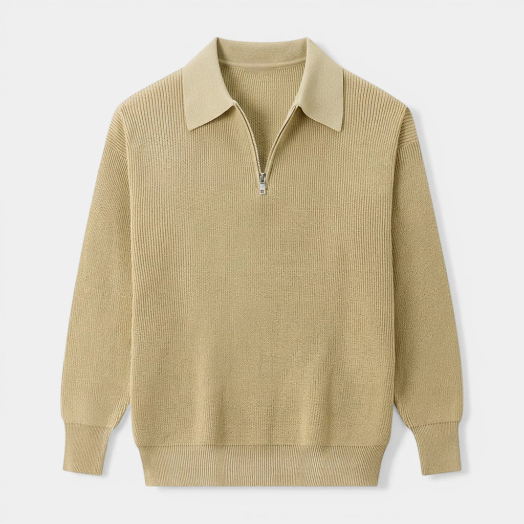 Half-Zip Ribbed Knit Polo Sweater Regular Fit for Men