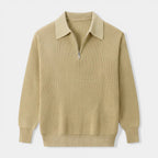 Half-Zip Ribbed Knit Polo Sweater Regular Fit for Men