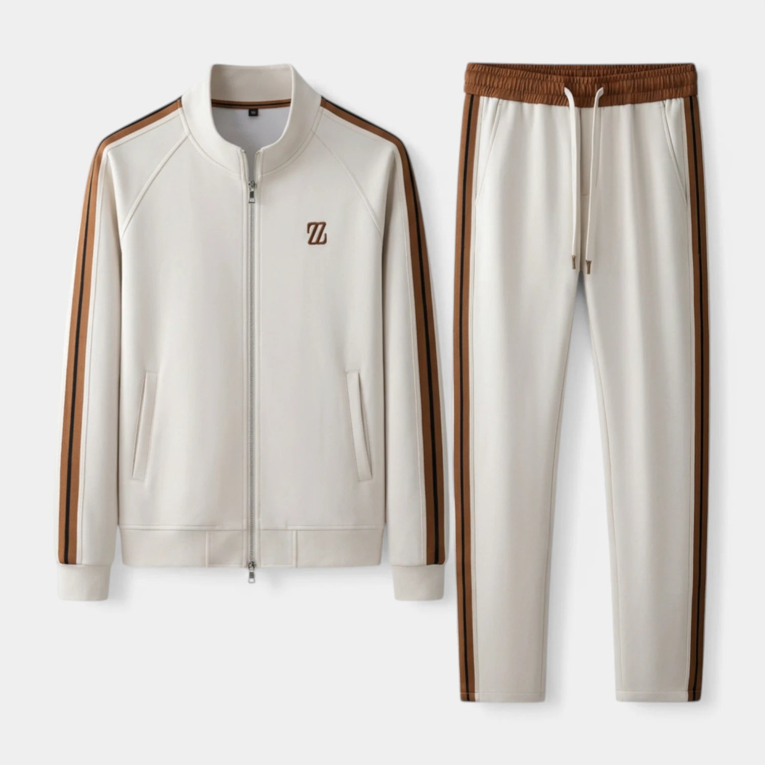Zip-Up Tracksuit Set Side Stripe Regular Fit for Men