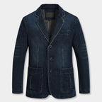 Denim Blazer Structured Notch Lapel Regular Fit for Men