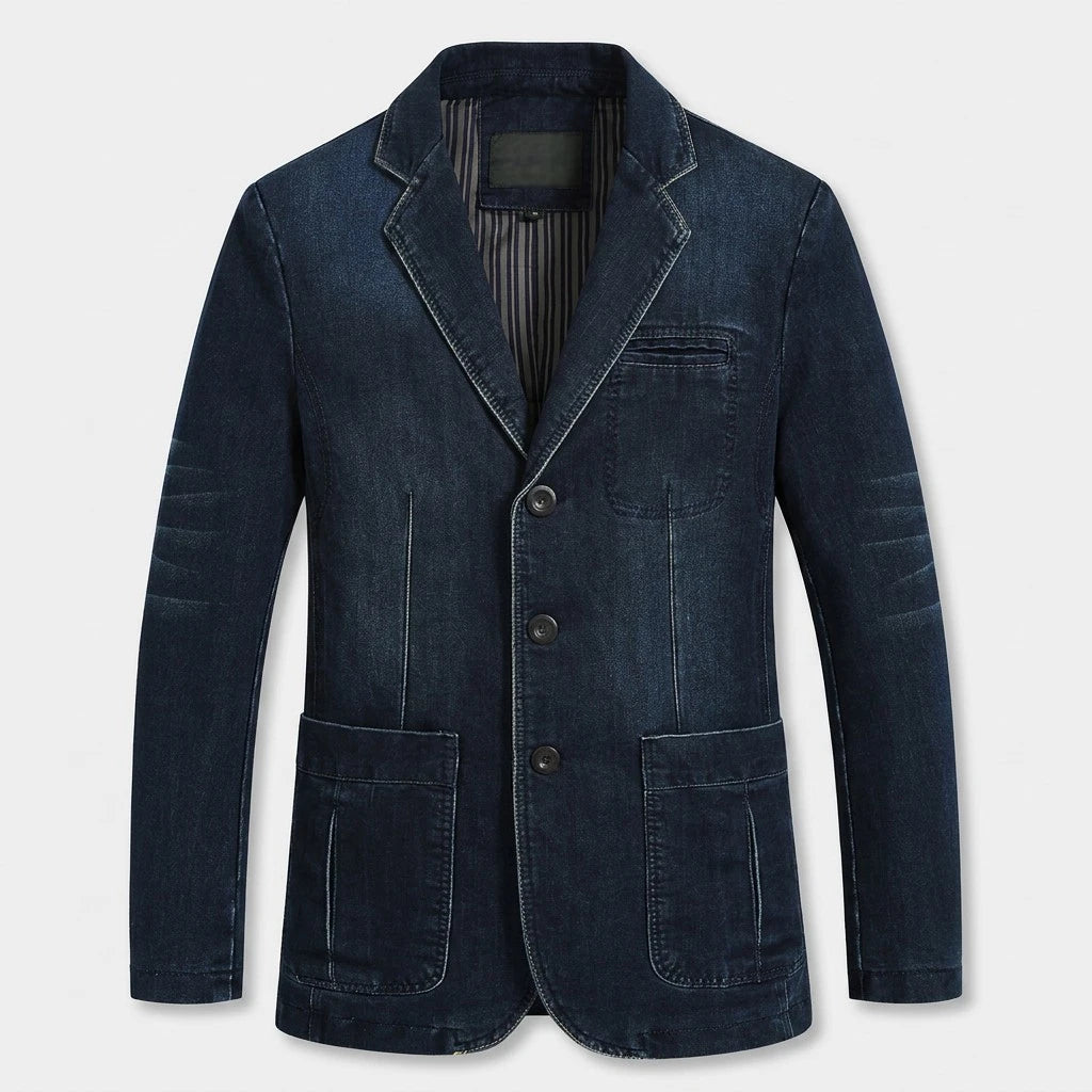 Denim Blazer Structured Notch Lapel Regular Fit for Men