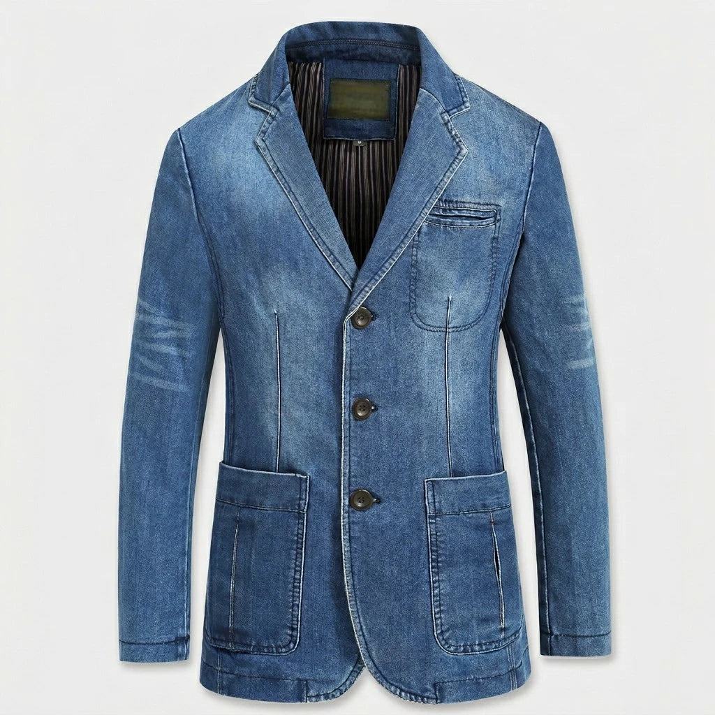 Denim Blazer Structured Notch Lapel Regular Fit for Men