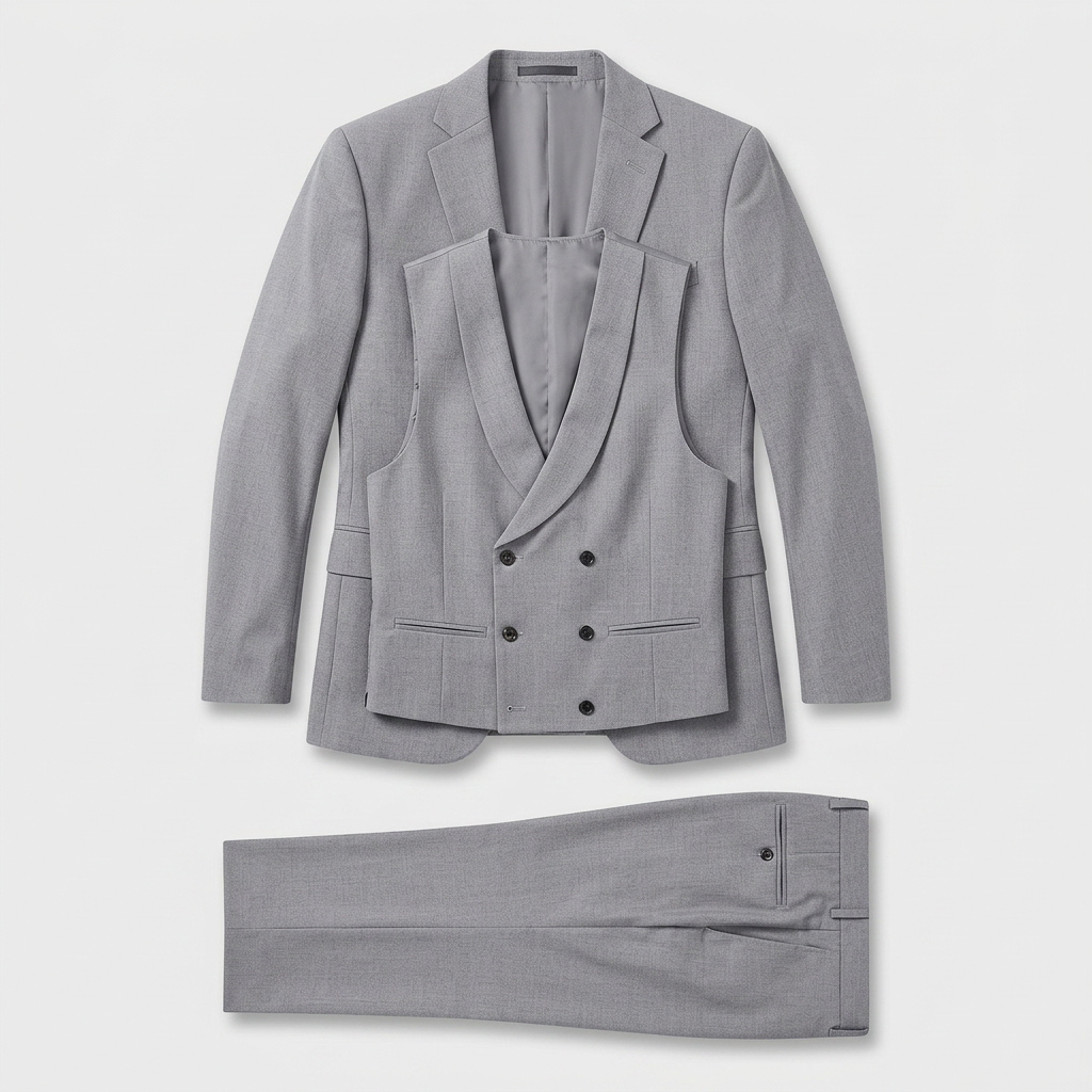 3-Piece Suit Set Single-Breasted Blazer Double-Breasted Vest for Men