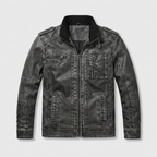Leather Stand Collar Full-Zip Moto Jacket for Men